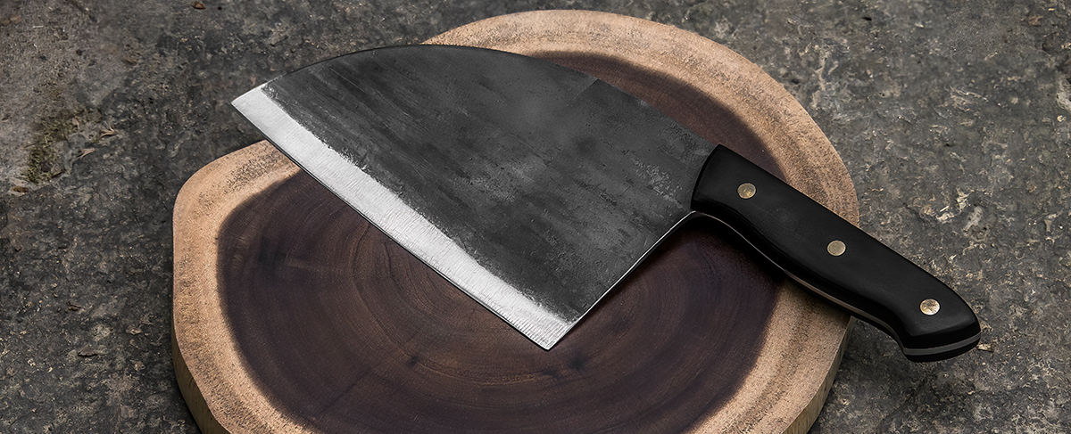 Cole Wheeler forged butcher knife and chop block