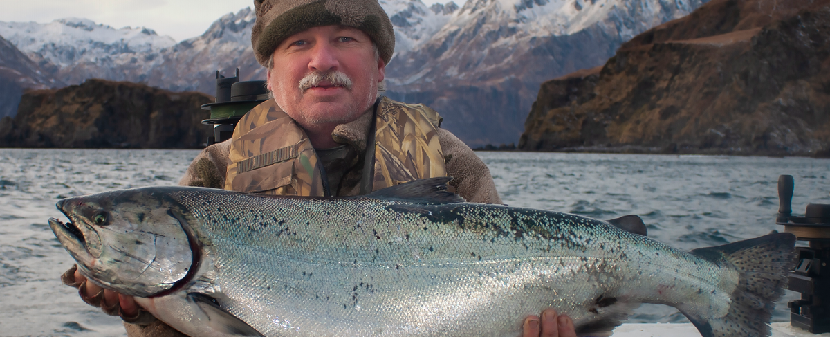 Author with a Kodiak salmon